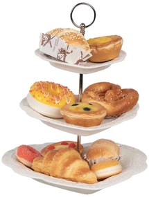 Fehér kerámia süteményes állvány 3 emeletes 26x31 cm szív formájú