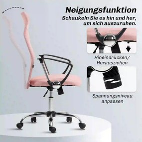 HOMCOM ergonomikus irodai szék, magasságban állítható forgószék hintafunkcióval, hálós kárpitozás, rózsaszín