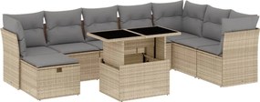vidaXL 9 részes bézs polyrattan kerti ülőgarnitúra párnákkal