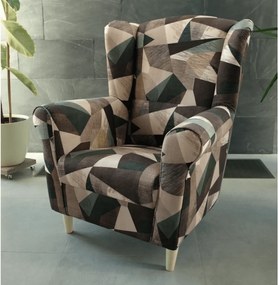 Füles fotel, szövet barna-zöld minta, CHARLOT