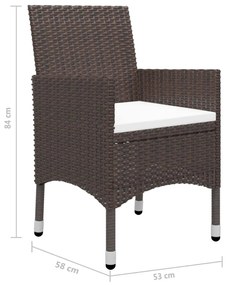 5 részes barna polyrattan és edzett üveg kerti étkezőszett