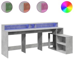 betonszürke szerelt fa íróasztal LED-világítással 200x104x91 cm