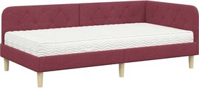 vidaXL Sarokágy keret matracmal fejtámlával Bordó 90 x 190 cm szövet