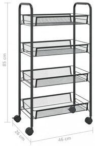 fekete 4 szintes vas konyhai kerekes kocsi 46 x 26 x 85 cm