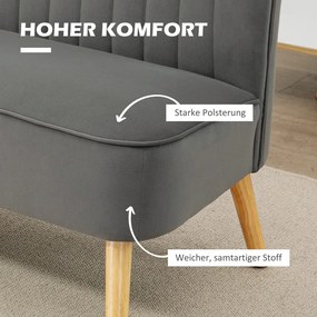 HOMCOM Kanapé Retro Design 2 Személyes kanapé, fa lábak, sötétszürke