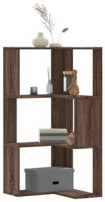 3 szintes barna tölgy szerelt fa sarok könyvespolc 50x50x102 cm