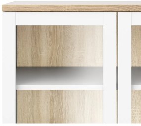 Fehér-natúr színű tálalószekrény tölgyfa dekorral 89x203x36 cm Roomers – Tvilum