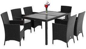 Casaria® Kerti rattan szett Berlin 1+6 fekete - WPC