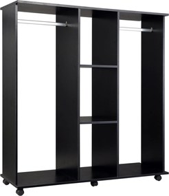 HOMCOM Görgős Ruhásszekrény Akasztós Rúddal és Nyitott Polcokkal, 120x40x128 cm, Fekete | Aosom