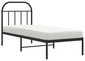 fekete fém ágykeret fejtámlával 75 x 190 cm