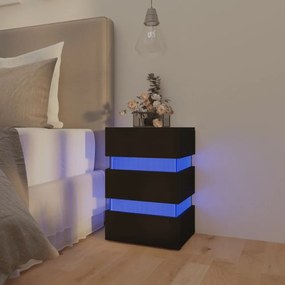 fekete szerelt fa LED-es éjjeliszekrény 45 x 35 x 67 cm