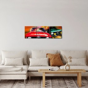 Kép - Retro versenyautók (órával) (90x30 cm)