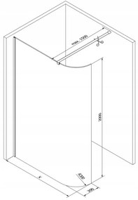 Mexen Kioto lekerekített zuhanyparaván Walk-In 160x200 cm, 8mm átlátszó üveg, 800-160-000-00-06