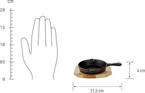 HOT IRON mini öntöttvas serpenyő fa alátéttel, 14 cm