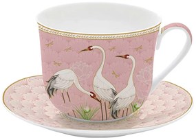 Porcelán nagy teás csésze aljjal díszdobozban Dancing Herons