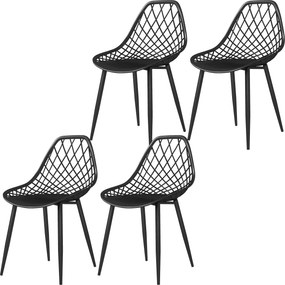 HOMCOM 4 darabos Étkezőszék Készlet, Modern Konyhai Székek Ívelt Perforált Háttámlával és Fémlábakkal, Műanyag Szék Konyhába, Hálószobába és Nappaliba