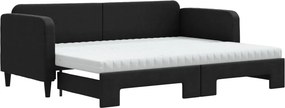 vidaXL fekete kihúzható szövet heverő matracokkal 80 x 200 cm