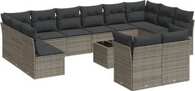 vidaXL 13 részes szürke polyrattan kerti ülőgarnitúra párnákkal
