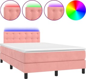 vidaXL rózsaszín bársony rugós és LED-es ágy matraccal 120x200 cm