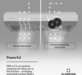 Klarstein Contempo 60, páraelszívó, 60 cm, szekrény alatti, 200 m³/ó, LED, akril, rozsdamentes acél