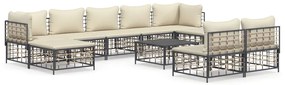 10 részes antracitszürke polyrattan kerti ülőgarnitúra párnával