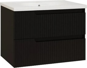 Piramida EURIDIKA fali fürdőszobabútor - műmárvány mosdóval -2 fiókos - PINO FEKETE - 100 x 48 x 53 cm