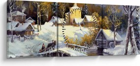 Kép - téli város (órával) (90x30 cm)