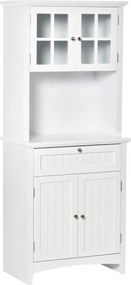 HOMCOM Magas Konyhai Szekrény Konyhához és Étkezőhöz, 2 Szekrénnyel, Állítható Polcokkal és Munkaasztallal, MDF-ből, 68,6x40x164 cm, Fehér | Aosom