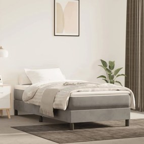 Világosszürke bársony rugós ágy matraccal 100 x 200 cm
