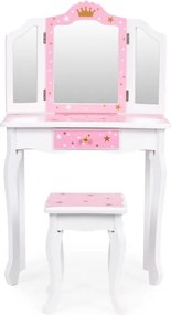 Gyermek kozmetikai asztal hármas tükörrel és zsámollyal