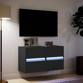2 db fekete fali TV-szekrény LED-világítással 41x31x45 cm