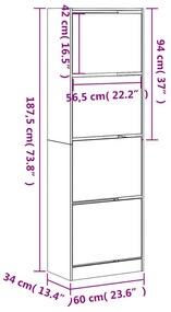 füstös tölgy cipőszekrény 4 kihajtható fiókkal 60x34x187,5 cm