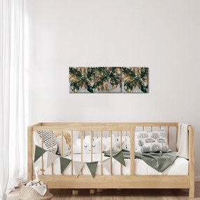 Kép - Gold-green, trópusi levelek (órával) (90x30 cm)