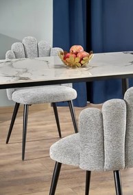 EMILIO 140 cm asztal, fehér márvány asztallappal, fekete lábakkal