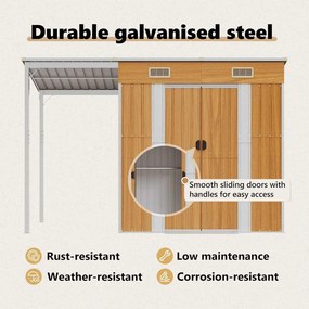 világosbarna fészer meghosszabbított tetővel 277x107x181 cm