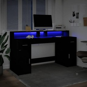 fekete szerelt fa íróasztal LED-világítással 160 x 55 x 91 cm