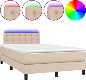 vidaXL cappuccino színű műbőr rugós és LED-es ágy matraccal 120x190 cm