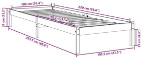 tömör fenyőfa extra hosszú ágykeret matrac nélkül 100 x 220 cm