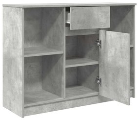 betonszürke szerelt fa tálalószekrény fiókos 101x35x76 cm