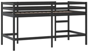 fekete tömör fenyőfa gyerek galériaágy létrával 90 x 200 cm