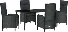 vidaXL Kert étkező szett párnával 5 pcs Fekete polirattan