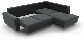 Sötétszürke bársony kinyitható tárolóhelyes sarokkanapé (jobb oldali-L alakú) Kyoto – Cosmopolitan Design