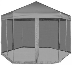 szürke hatszögletű felugró pavilon 6 oldalfallal 3,6 x 3,1 m
