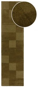 Khaki kézi szövésű gyapjú futószőnyeg 60x230 cm Checkerboard – Flair Rugs