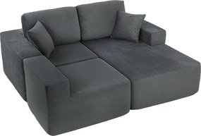 HOMCOM sarokkanapé ággyá alakítható, L-alakú, 267 cm, mély ülőfelület, 3 személyes, 2 az 1-ben, kordbársony — sötétszürke | Aosom
