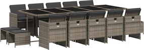 vidaXL 15 részes szürke polyrattan kerti étkezőgarnitúra párnákkal