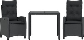 vidaXL 3 részes fekete polyrattan kerti étkezőgarnitúra párnákkal