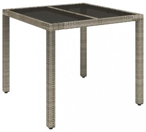 szürke polyrattan üveglapos kerti asztal 90 x 90 x 75 cm