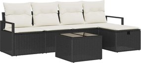 vidaXL Kerti Kanapé Szett párnával tárolóval 6 pcs Fekete Poli rattan