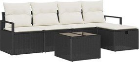vidaXL Kerti Kanapé Szett párnával tárolóval 6 pcs Fekete Poli rattan